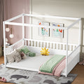 Full Size Canopy Bed Frame With Guardrails For Kids,Floor Bed Full With Four Poster Design,Kids Montessori Floor Bed,Wood Canopy Bed Frame For Girls,Boys Full,White Box Spring Required Full White