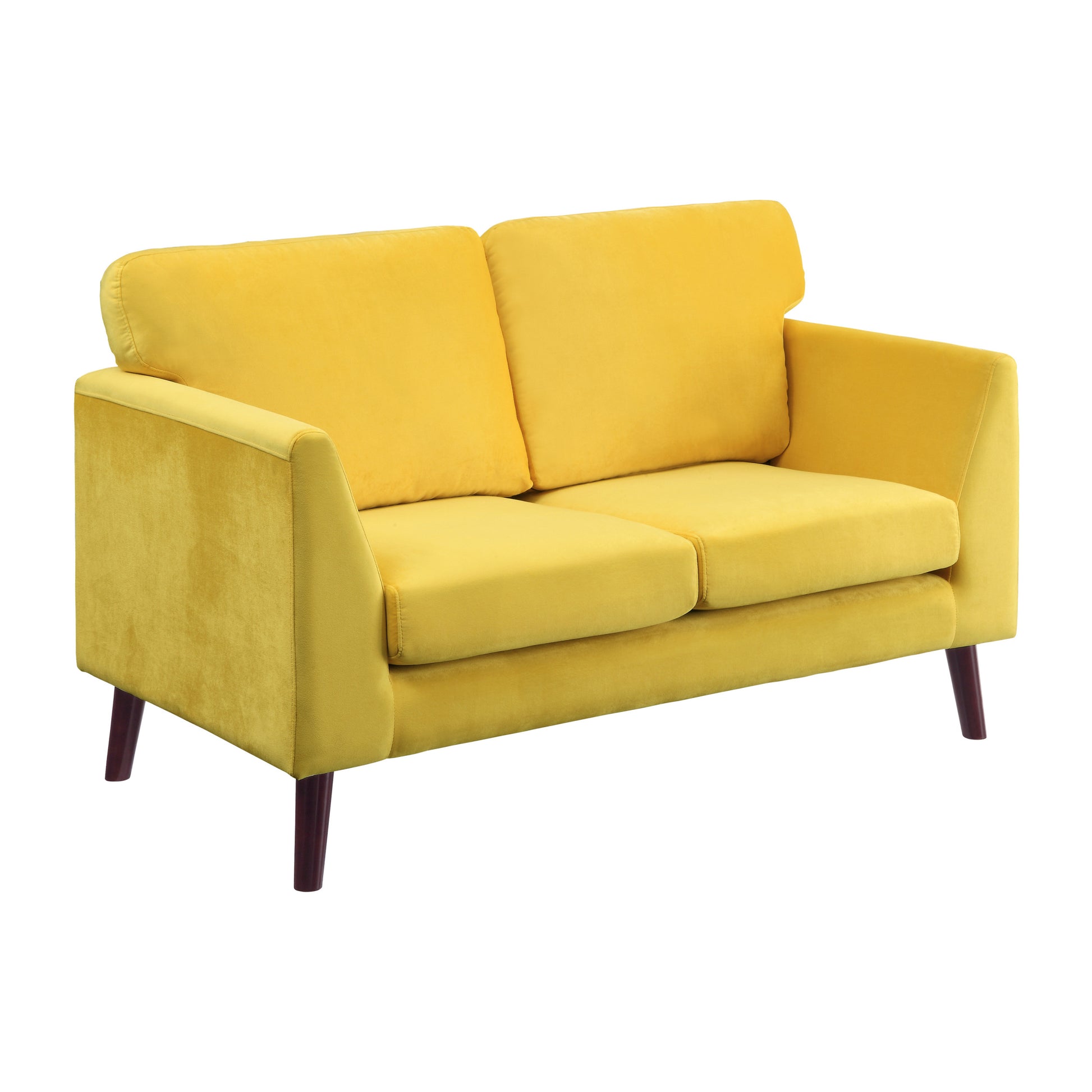 Modern Contemporary Living Room 1Pc Loveseat Yellow Velvet Upholstery Dark Brown Legs Solid Wood Furniture Yellow Velvet Wood Primary Living Space Modern Solid Wood