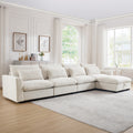 Large L Shape Sectional Corduroy Sofa,Deep Seat Couch With Storage Footstool And 4 Waist Pillows,Beige Beige Corduroy 4 Seat