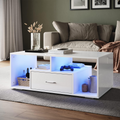 Dfw Coffee Table With Storage Compartment Drawers And Led Adjustable Lights Available In 16 Colours Sofa Table Side Table White White Primary Living Space Poplar Rectangular White Drafting Table Mid