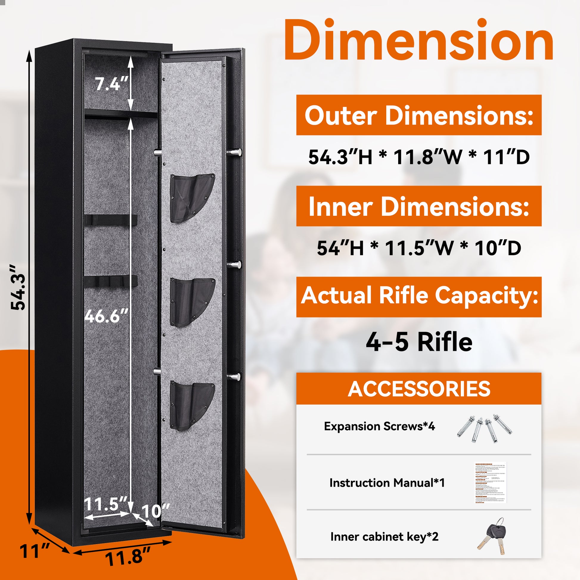 3 5 Safes For Home Rifle And Pistols, Quick Access Safes For Shots, Cabinets With Adjustable Rack, Pockets And Removable Shelf,External Battery Cases And Alarm System Black Steel