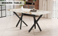 A Modern Minimalist Rectangular Dining Table With A 0.39 Inch Imitation Marble Tabletop And Black Metal Legs, Used In The Kitchen, Dining Room, Living Room, Conference Room, And Banquet Hall, F 1538 Black Glass