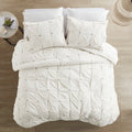 3 Piece Elastic Embroidered Cotton Duvet Cover Set Queen White Cotton