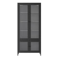 Large Metal Storage Cabinet Display Cabinet With 4 Glass Doors 5 Shelves Side Cabinet Bookcase Freestanding Cabinet For Bedroom Living Room Pantry Home Office Black, Fluted Tempered Glass Black Bedroom Classic Steel