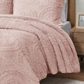 Embroidered Medallion Faux Fur Ultra Plush Comforter Mini Set King Blush Polyester