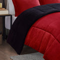 Plush To Sherpa Down Alternative Comforter Set King Red Black Polyester