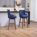 Coolmore Bar Stools Set Of 2 Counter Height Chairs With Footrest For Kitchen, Dining Room And 360 Degree Solid Wood Legs Swivel Bar Stools Set Of 2 Navy Linen Navy Foam Linen