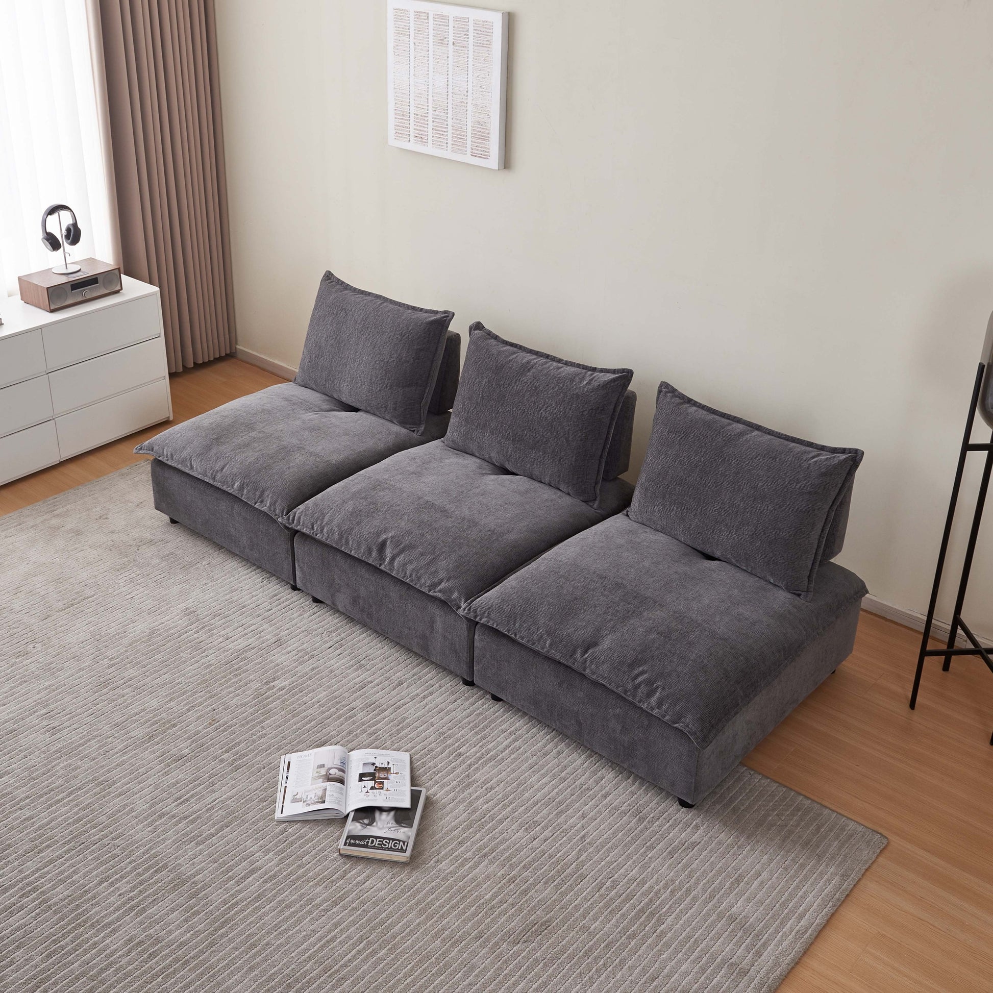 Modern Armless Accent Chair, Single Sofa Couch With Ottoman Compact Design, Space Saving Seating For Living Room, Bedroom, Apartment, Office Gray Wood Medium Soft Foam Chenille 1 Seat