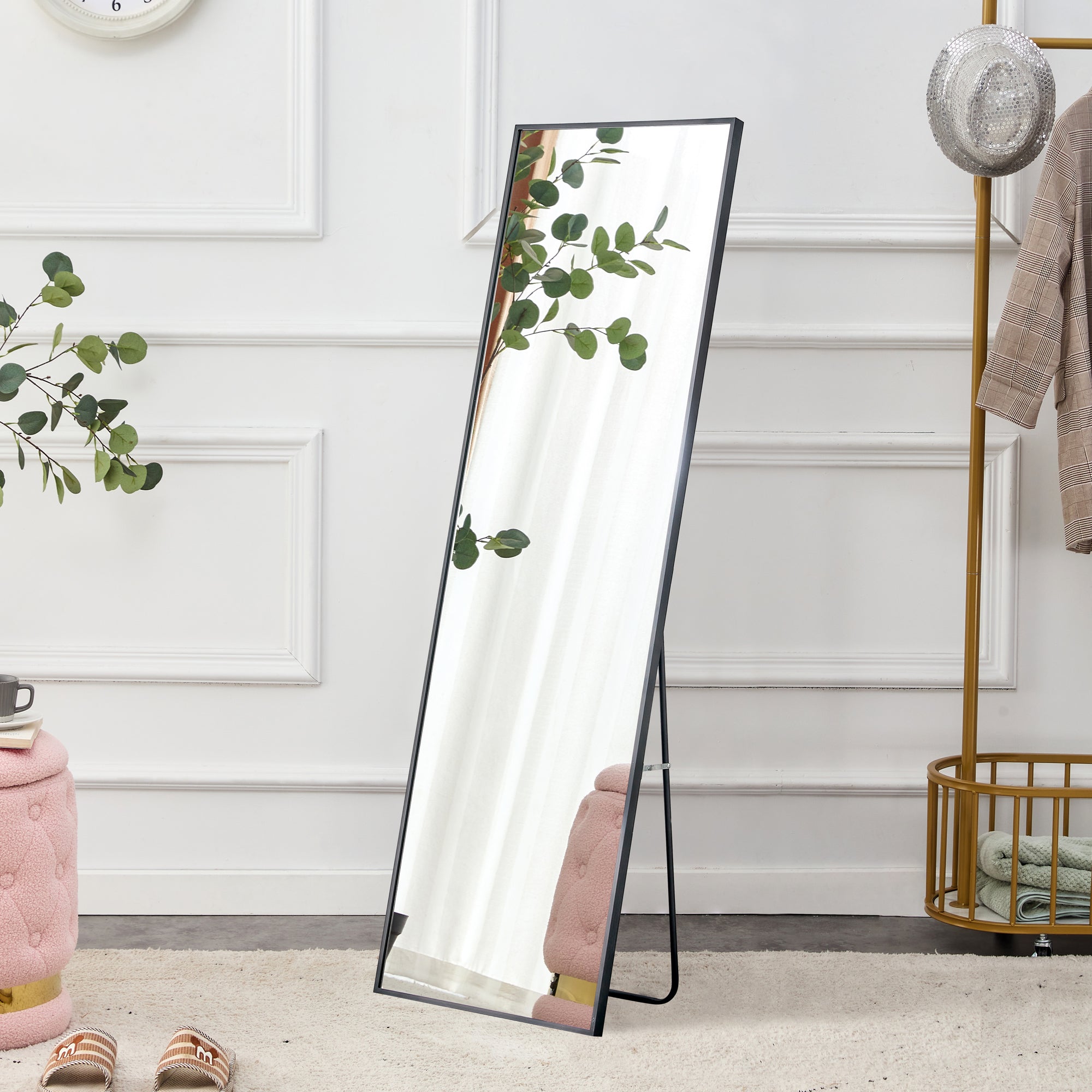 4Th Generation Aluminum Alloy Metal Frame Full Body Mirror, Quality Upgrade, Bathroom Makeup Mirror, Bedroom Entrance, Floor Mirror, 59 "* 15.7" W151124219 Transparent Glass