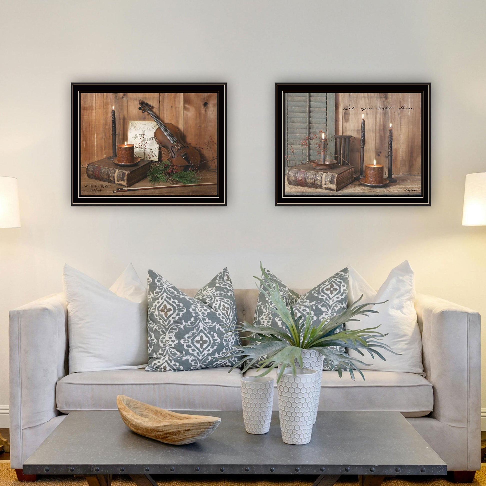 2 Piece Vignette Candlelight O Holy Night Black Framed Wall Art For Living Room, Bedroom Wall Art Print For Home Decor By Billy Jacobs Multi Wood Paper