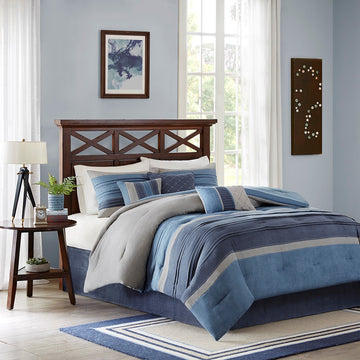 7 Piece Microsuede Comforter Set Navy Queen Queen Navy Polyester