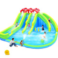 7 In1 Inflatable Water Park Three Slide With Blower Water Sprinkler Fountain Climbing Wall For Children Multicolor Oxford Fabric