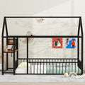 Twin Size Metal Bed House Bed Frame With Desk, Shelves, Power Outlets And Usb Ports, Black Twin Black Metal