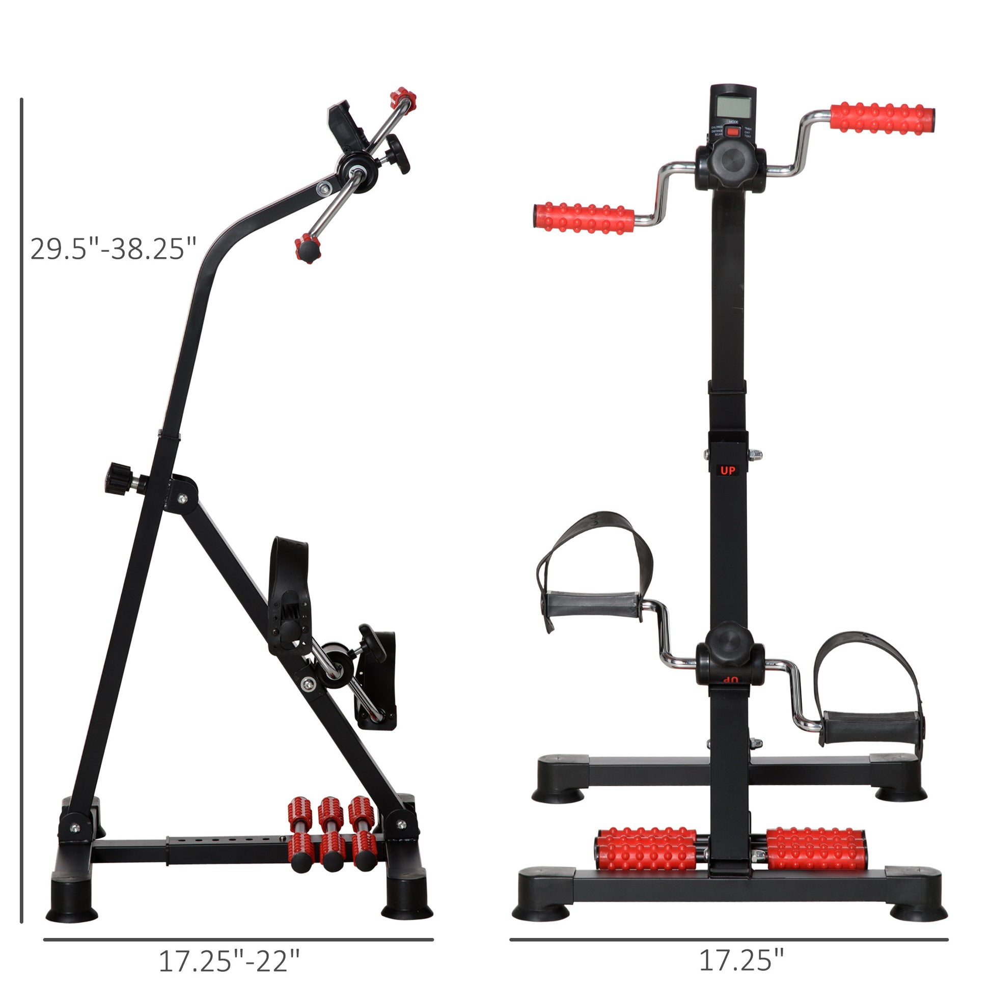 Soozier Pedal Exerciser, Hand Arm Knee And Leg Exercise Machine For Seniors, Height Adjustable, With Lcd Display And Foot Massage Roller Black Red Steel