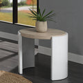 Oak And White High Gloss End Table With Sled Base Oak Primary Living Space Oval Mdf Sled