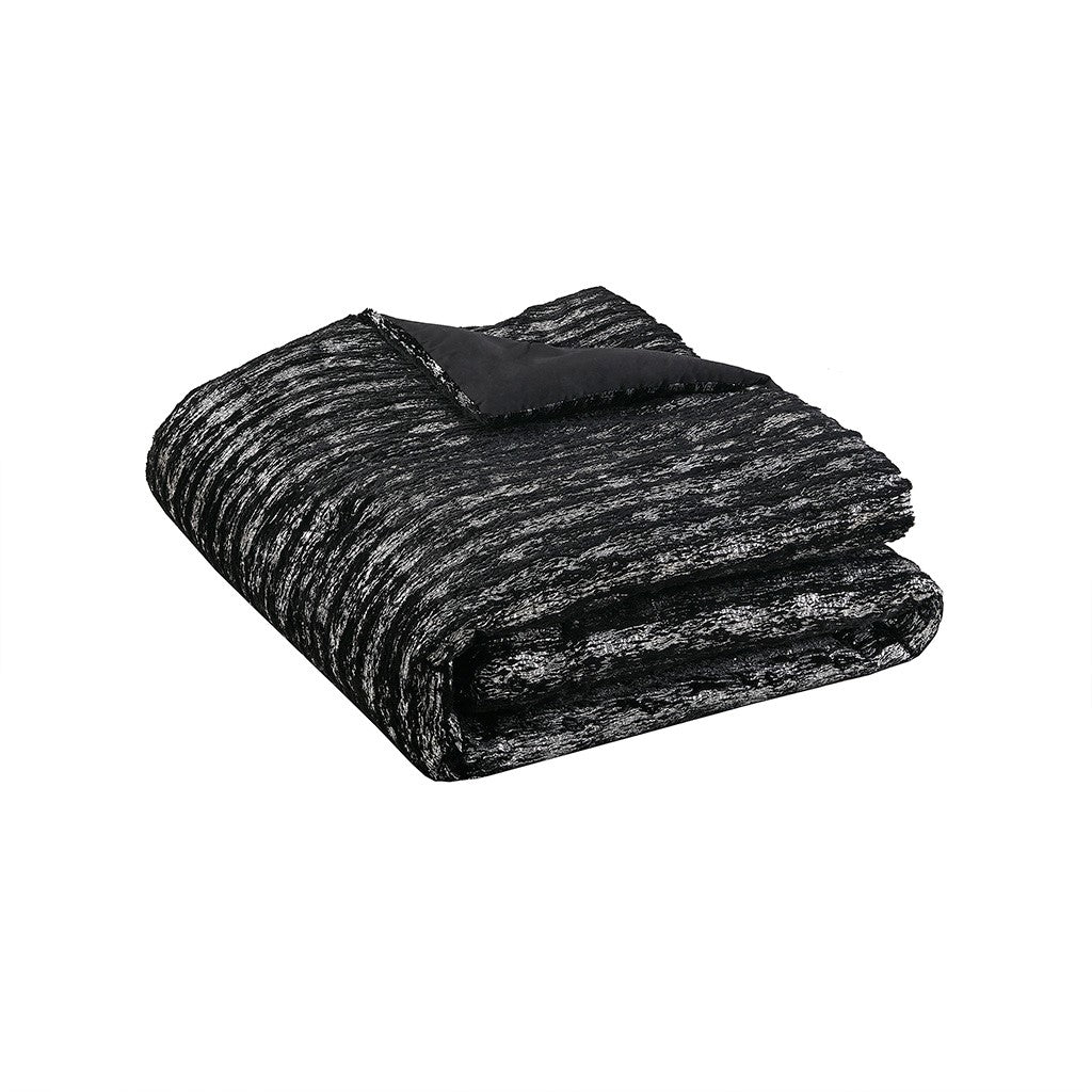 Metallic Print Faux Fur Comforter Set Queen Black Silver Polyester