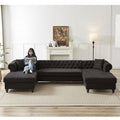 135.5 Inch Modern Style Chenille Three Piece Sofa, Pull Point Design U Shaped Sofa Two Chaise Longue Seats, Two Pillows And Wooden Feet, Suitable For Living Room, Bedroom, Lounge And Projection Room