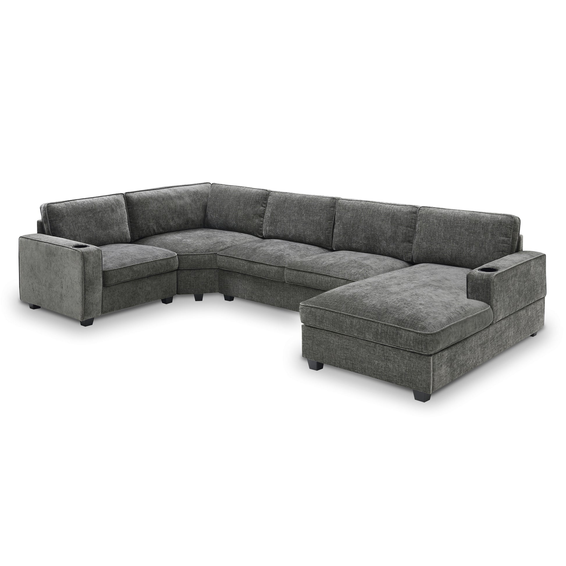 119*67" U Shaped Sectional Sofa,6 Seat Chenille Couch Set With Oversized Chaise Lounge,Irregular Corner,Deep Seat Comfy Sofa With Cup Holders For Living Room,Apartment,2 Colors Dark Gray Chenille 6