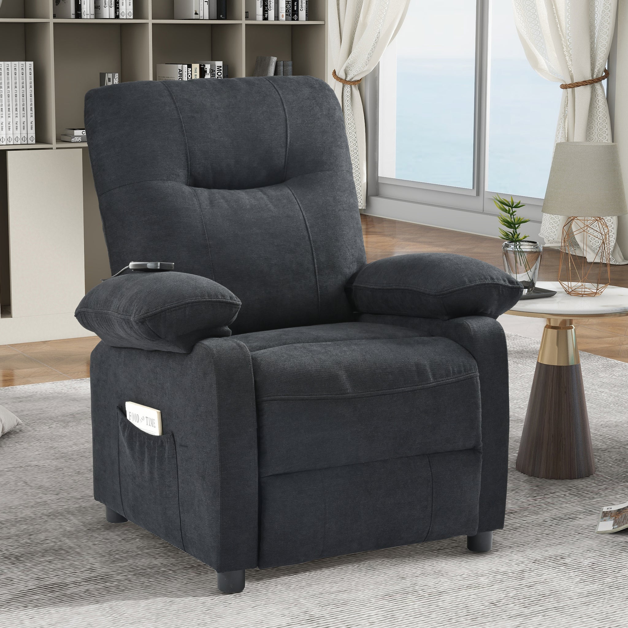 Recliner Chair With Message And Heater, Recliner Chair For Adult, Manual Control Message Chair Black Steel