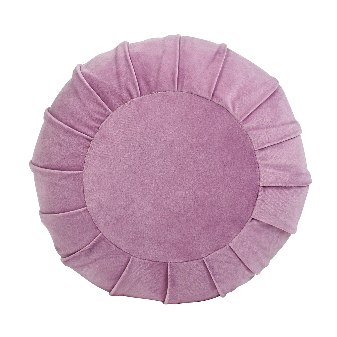 Pouffe 13" Round Pleated Accent Throw Pillow, Lavender Velvet Lavender Purple Polypropylene Velvet