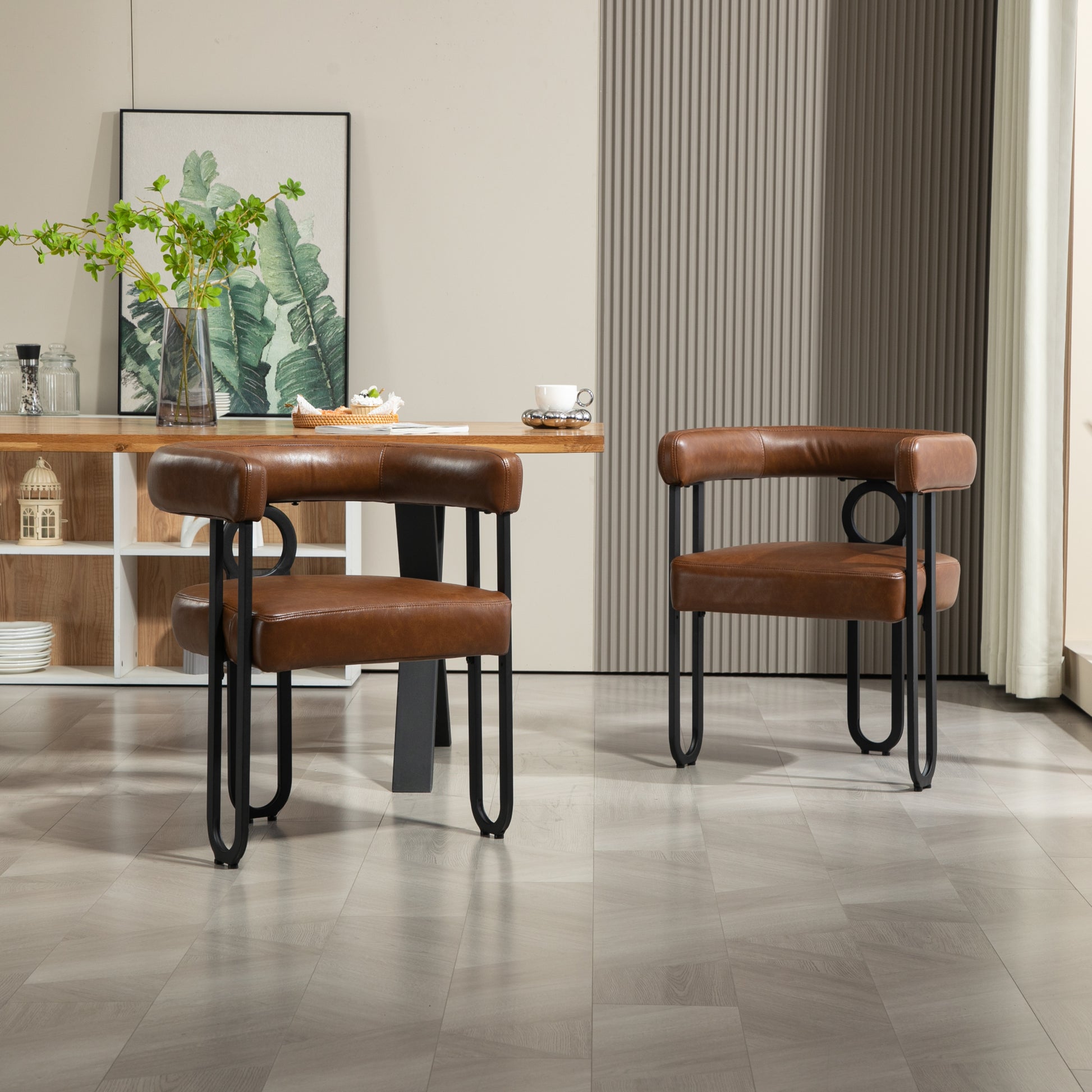 Coolmore Contemporary Designed Pu Fabric Upholstered Accent Dining Chair Barrel Side Chairs Kitchen Armchair For Living Room Set Of 2 Dark Brown Pu Dark Brown Foam Pu Leather