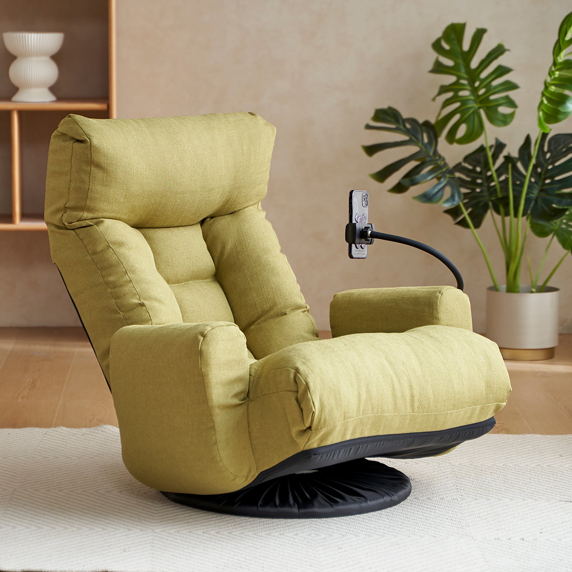 Adjustable Head And Waist, Game Chair, Lounge Chair In The Living Room, 360 Degree Rotatable Sofa Chair,Rotatable Seat Leisure Chair Deck Chair Green Metal Soft Cotton Metal