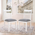 Agody Dining Room Furniture White Finish Set Of 2 Seating Chairs Cushion With Grey Color Seats Wooden Back Kitchen Breakfast Chairs, Dining Chair Solid White Dining Room Rubberwood Slat Back