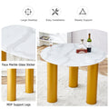 Table And Chair Set, Round Table With White Marble Pattern, Gold Mdf Table Legs, Soft And Comfortable Dining Chair, Suitable For Kitchen And Living Room White Seats 4 Mdf