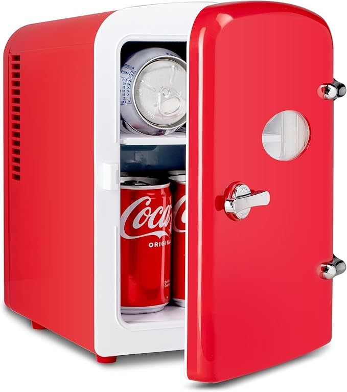4L Portable Mini Fridge Warmer And Cooler Six 12Oz Cans Compact Refrigerator, 100% Freon Free & Eco Friendly, 4 L, Red Red Plastic