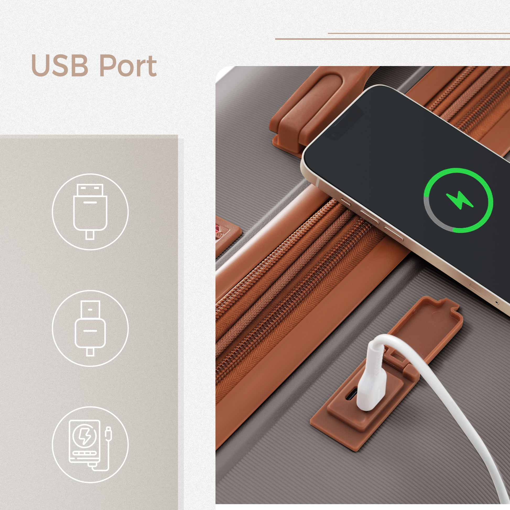 Luggage Sets 3 Piece Suitcase Set 20 24 28 With Usb Port,Carry On Luggage Airline Approved,Pp Lightweight Suitcase With Spinner Wheels, Brown Brown Polypropylene