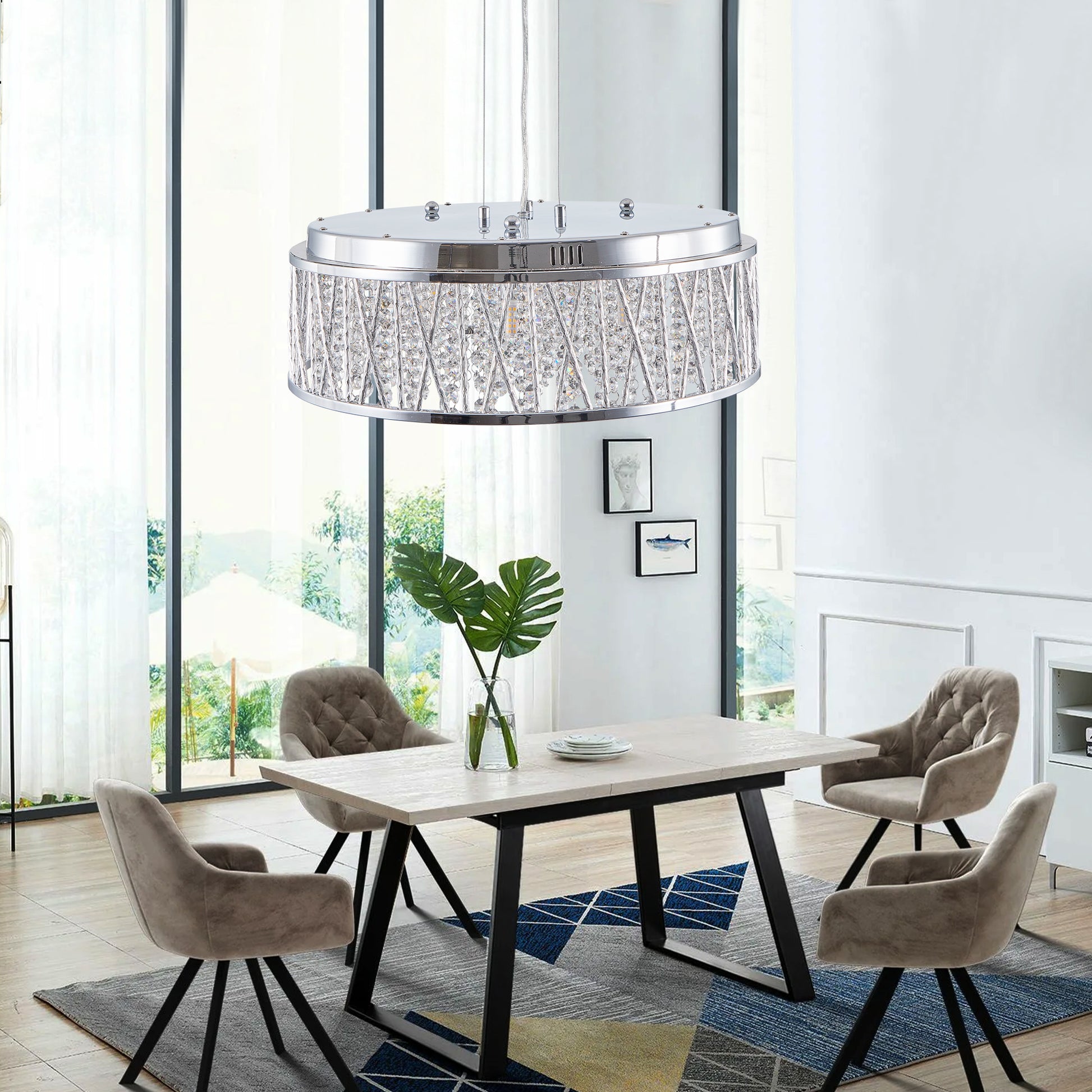 Modern Crystal Chandelier 18.9 Inches Aluminum Iron Round Ceiling Light Flush Mount Ceiling Light Fixture For Kitchen Island Dinning Bedrooms And Hallway Silver Clear Crystal Iron