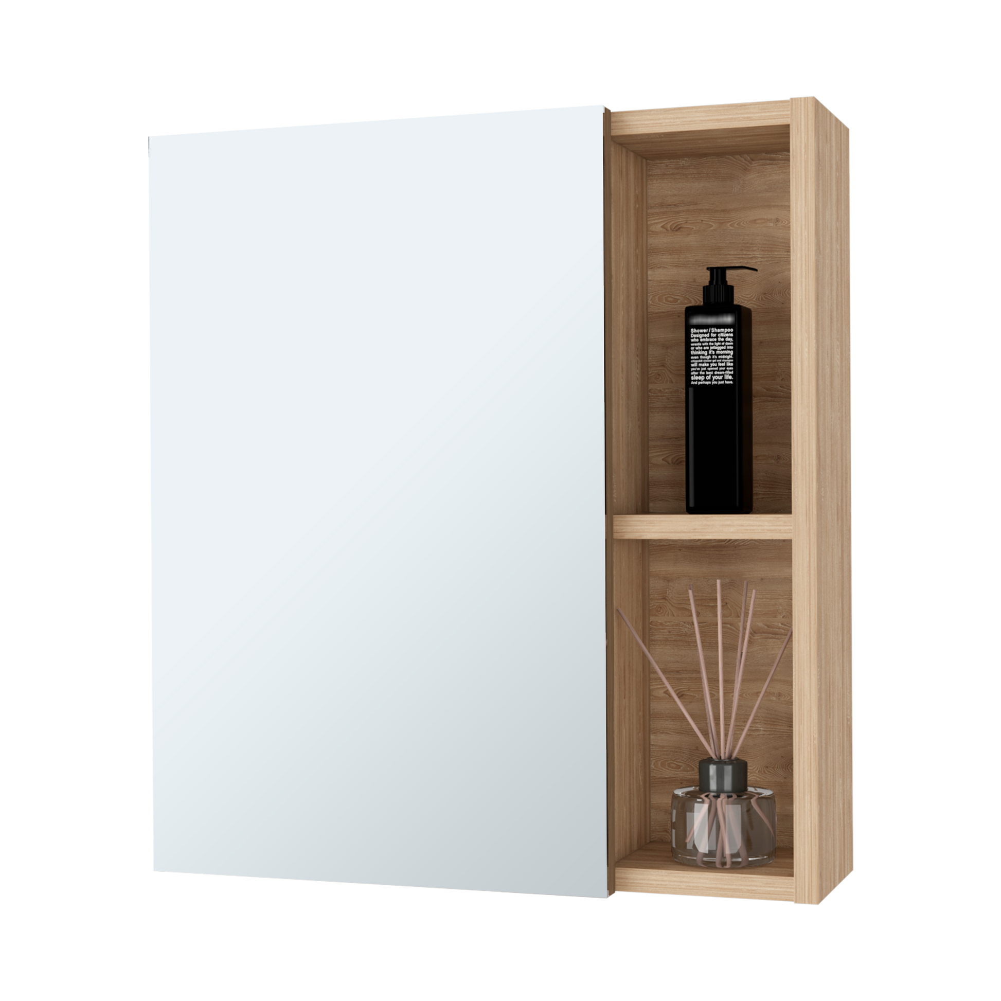 Lincoln Mirrored Medicine Cabinet, Five Interior Shelves Beige 5 Bathroom Wall Mounted Modern Mdf Engineered Wood