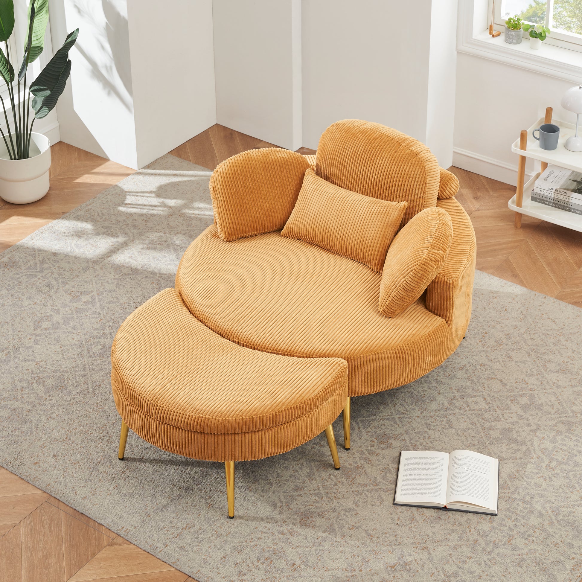 3206Yellow Comfortable Seating Suitable For Small Apartment Bedroom Space Balcony Small Sofa Bed Lazy Small Sofa Sofa With Small Coffee Table Lunch Break Leisure Afternoon Tea Time Yellow Corduroy 1 Seat