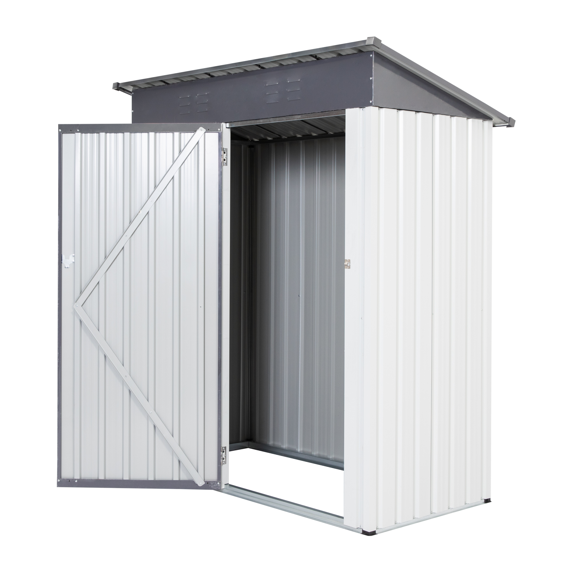 Xwt016 Garden Metal Storage Lifter Shed Gray White 5X3X6Ft Outdoor Storing Tools Rainproof Hinge Door Version Grey Metal