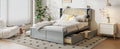 Queen Size Rattan Headboard Bed With Two Drawers And Trundle, Gray Queen Gray Solid Wood Mdf