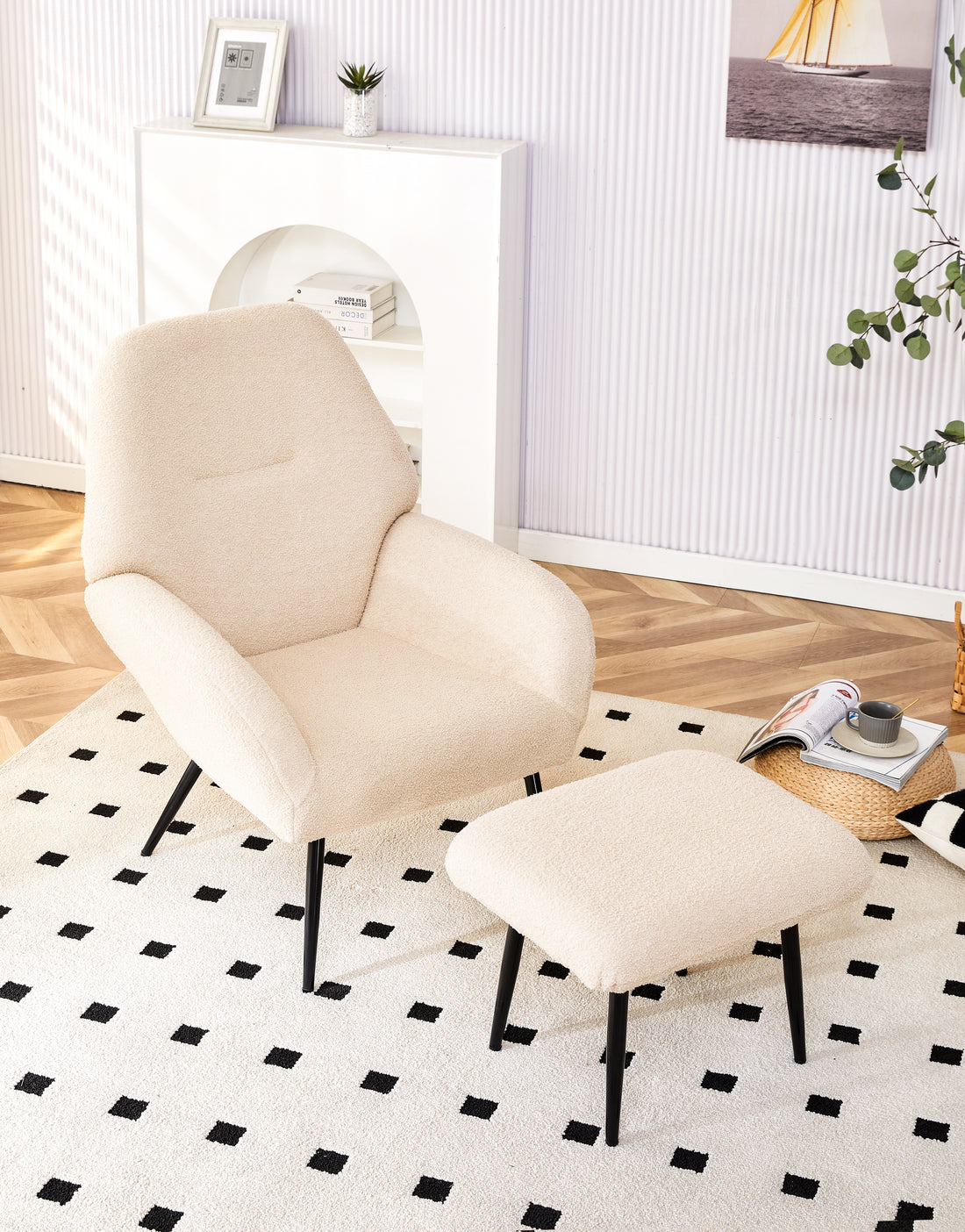 Light Luxury Single Sofa Modern Simple Living Room Balcony Leisure Sofa Chair,White White Sherpa 1 Seat