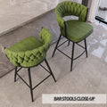 Bar Chair Linen Woven Bar Stool Set Of 4, Black Legs Barstools No Adjustable Kitchen Island Chairs,360 Swivel Bar Stools Upholstered Bar Chair Counter Stool Arm Chairs With Back Footrest, Green Green Foam Linen