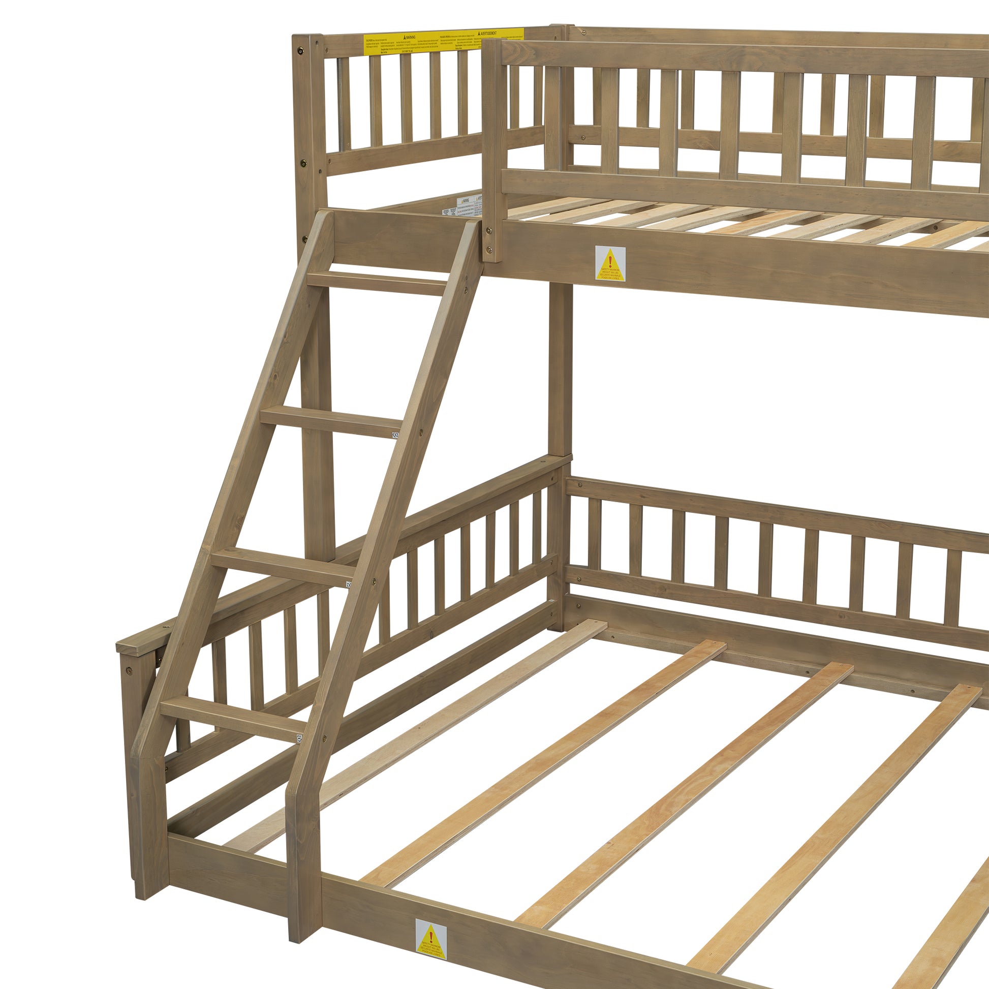 Twin Xl Over Queen Bunk Bed With Ladder And Guardrails, Walnut Expected Arrival Time: 10.27 Box Spring Not Required Twin Xl Walnut Wood Bunk Solid Wood Mdf