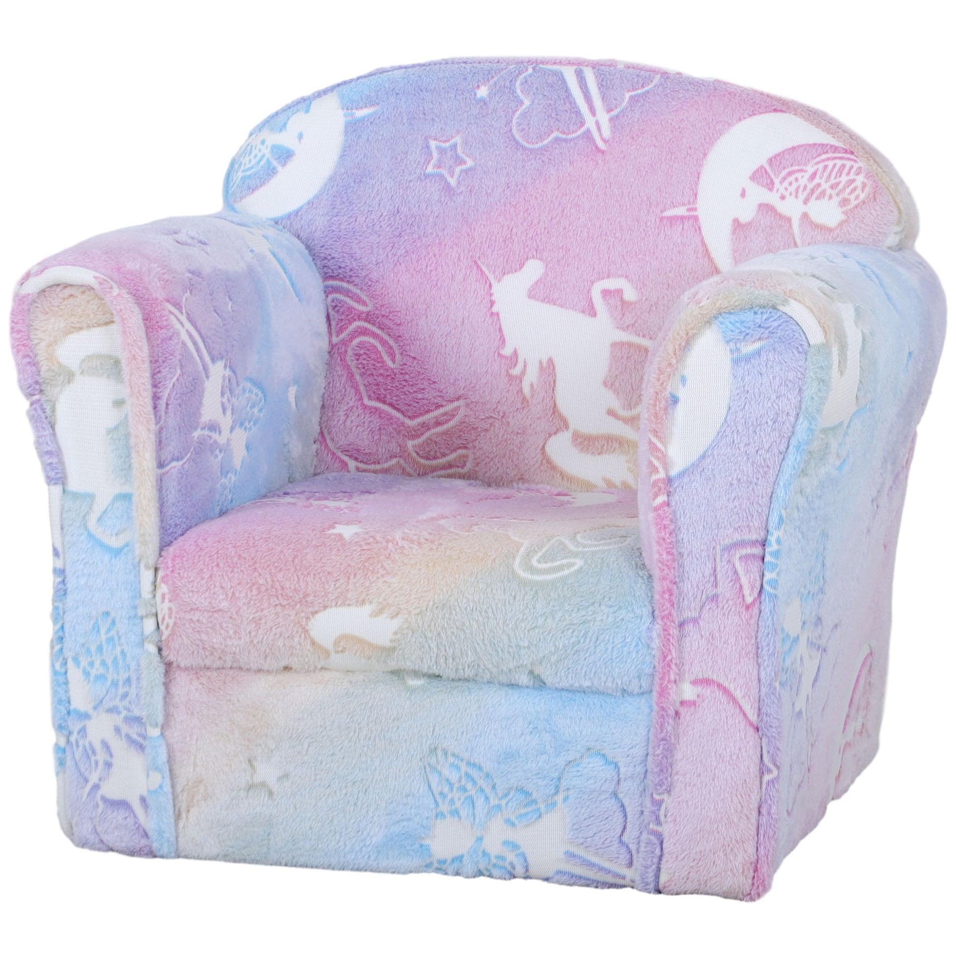 Qaba Kids Sofa Chair, Toddler Sofa With Glow In The Dark Fairy Design & Wooden Frame, Upholstered Baby Sofa For 18 36 Months For Bedroom, Livingroom, Playroom, Kid Room, Multicolor Pink Fabric