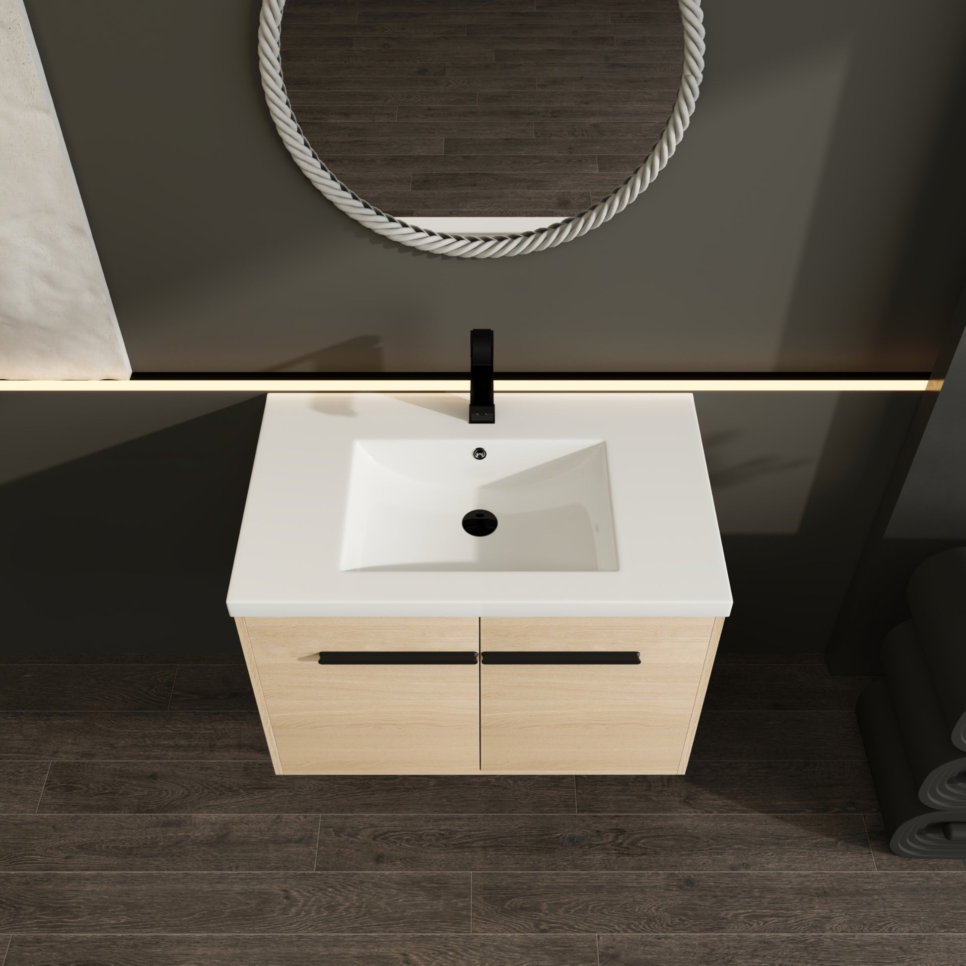 Oak 30 Inch Bathroom Vanity With Resin Countertop Sink, 2 Doors Bathroom Cabinet Set Oak Bathroom American Design Engineered Wood