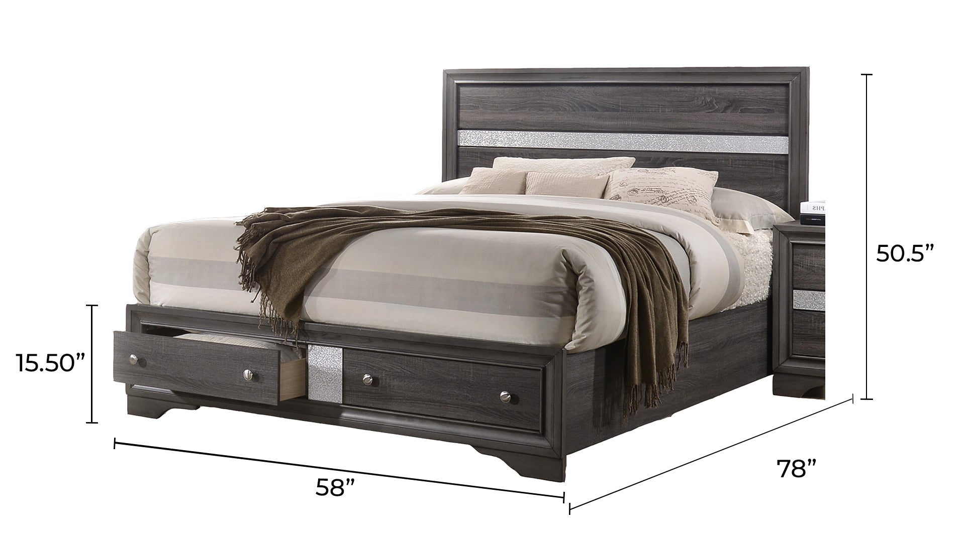 Matrix Traditional Style Full 5Pc Storage Bedroom Set Made With Wood In Gray Box Spring Not Required Full Gray Wood 5 Piece Set Bedroom Bed Included,Chest Included,Dresser Included,Mirror Included,Nightstand Included Traditional Solid Wood Mdf Wood