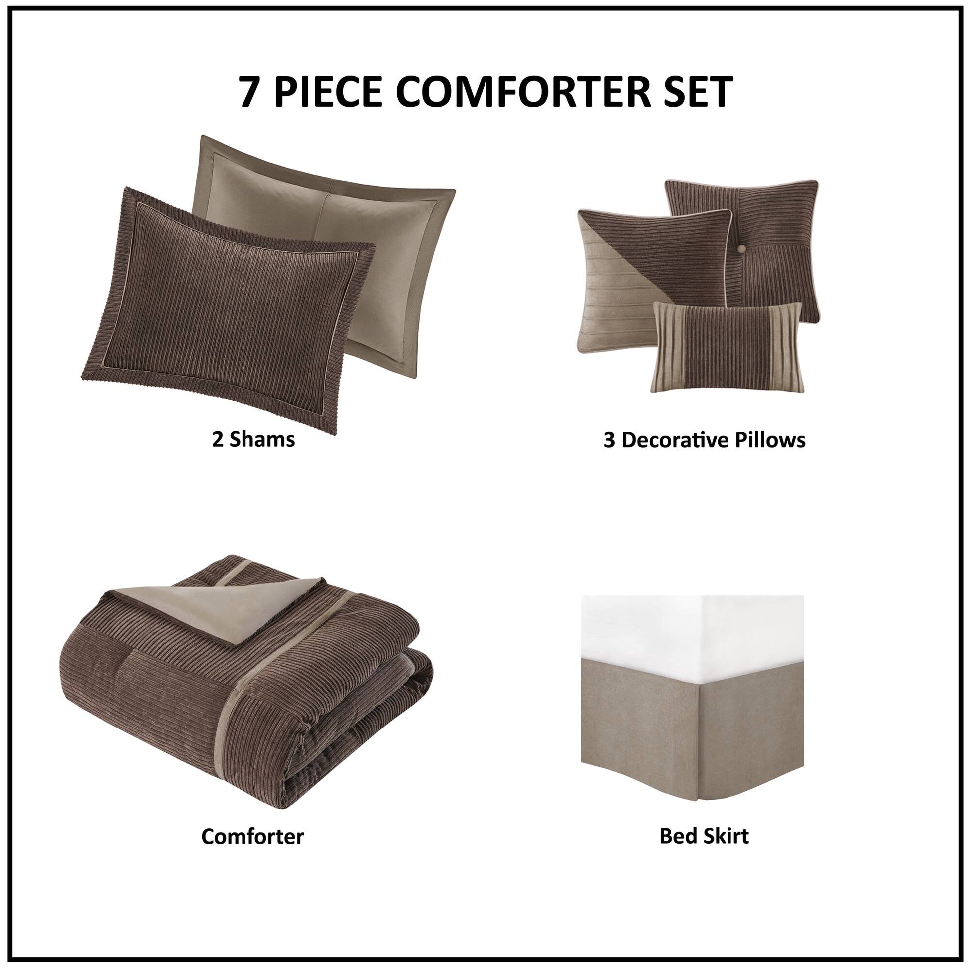 7 Piece Micro Corduroy Comforter Set Brown King Brown Polyester