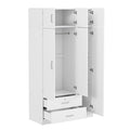 3 Door Mirror Wardrobe With 2 Drawers And Top Cabinet,White White Particle Board