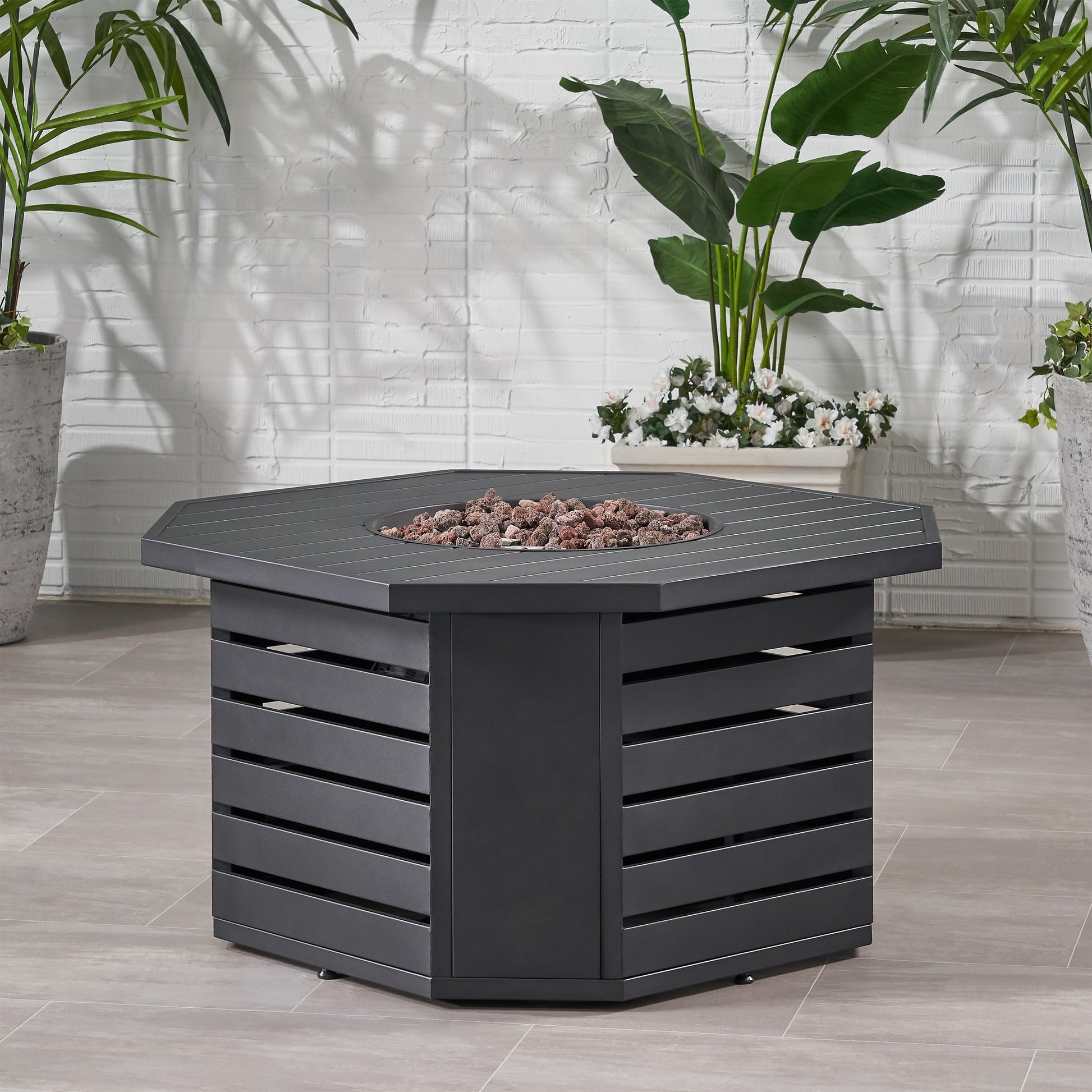 Octagon Iron Fire Pit 50000Btu Black Iron