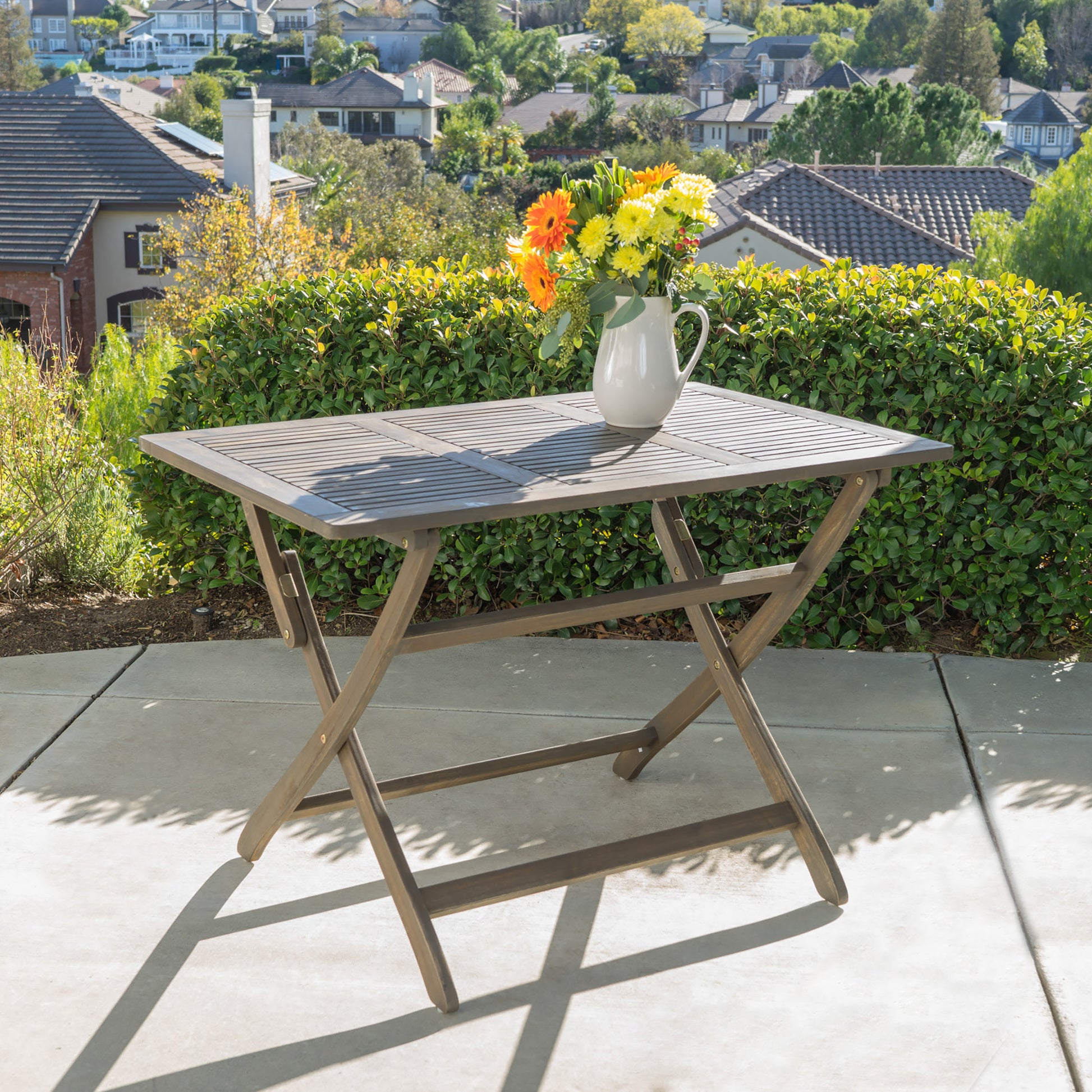 Positano 43.5'' Foldable Table Grey Acacia Wood