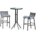 Outsunny 3 Piece Bar Height Outdoor Bistro Set For 2, Round Patio Pub Table 2 Bar Chairs With Comfortable Design & Strong Build, Charcoal Gray Charcoal Grey Metal