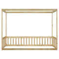 Twin Size Canopy Frame Floor Bed With Fence, Guardrails,Natural Twin Natural American Design Pine