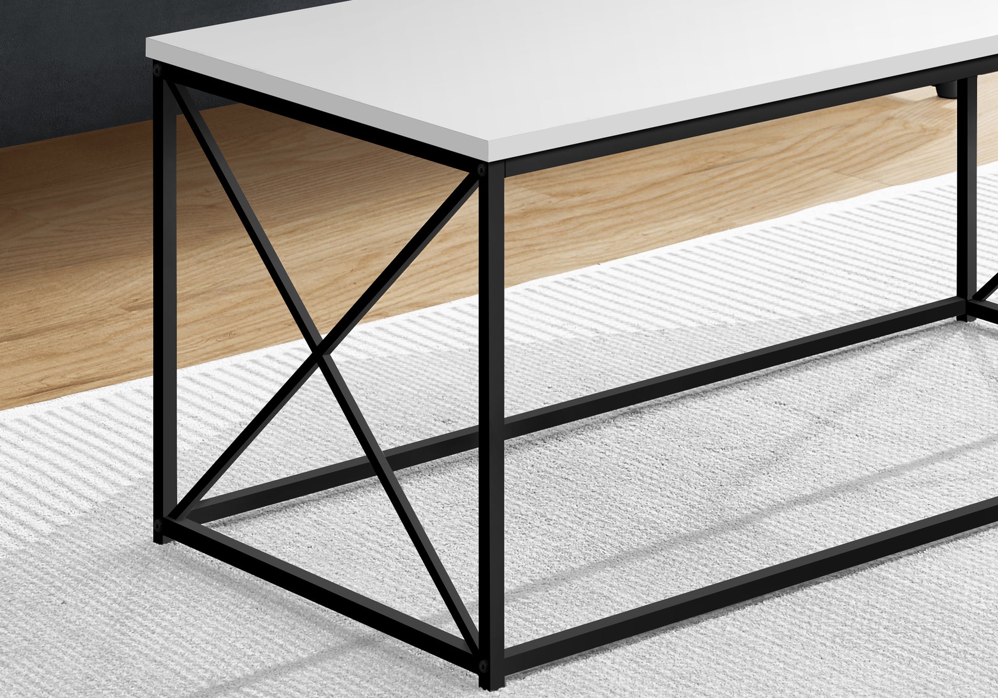 Coffee Table, Accent, Cocktail, Rectangular, Living Room, 40"L, White Laminate, Black Metal, Contemporary, Modern White Particle Board