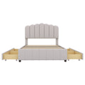 Full Size Upholstered Bed With 4 Storage Drawers,Wood Slat Support, Beige Full Beige Upholstered