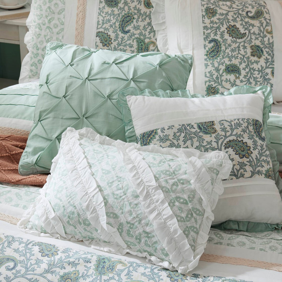 9 Piece Cotton Percale Comforter Set Aqua Queen Queen Aqua Polyester